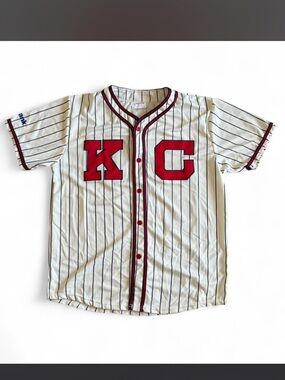 KC Pinstripe Baseball Jersey - Red & White